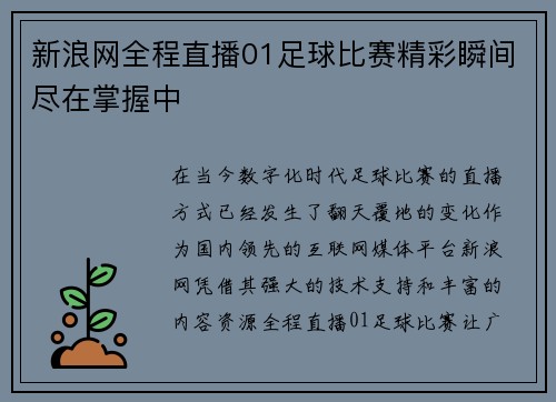 新浪网全程直播01足球比赛精彩瞬间尽在掌握中